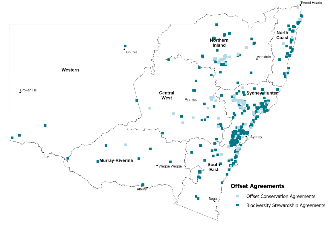 Map of biodiversity stewardship agreements in New South Wales