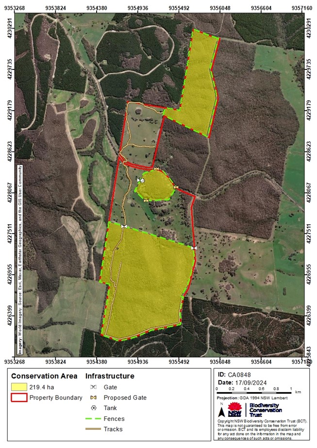 A map showing the conservation agreement area and other key features of the property