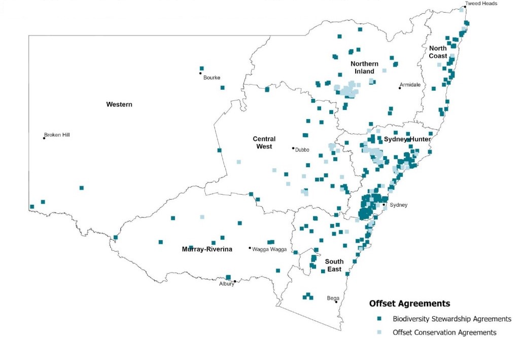 Map of biodiversity stewardship agreements in New South Wales