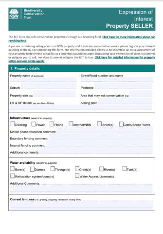 Property seller EOI form cover